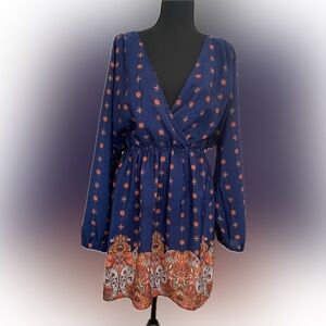 Women’s long sleeve Paisley print dress, XL